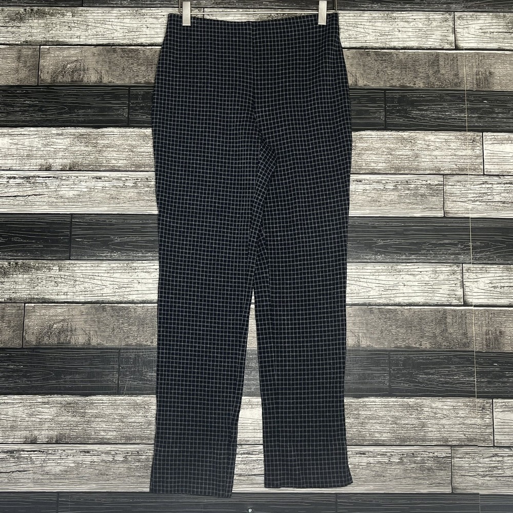 Loft Ponte Leggings Womens Size XS Petite Gray Navy Plaid Pull On Slim Pants